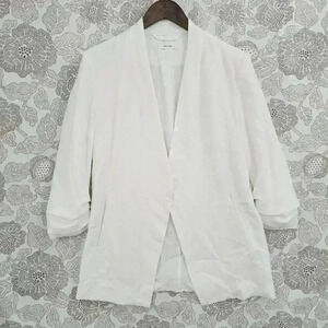 Mod Ref Open Front White Blazer Women's M Ruched Sleeve 3441C